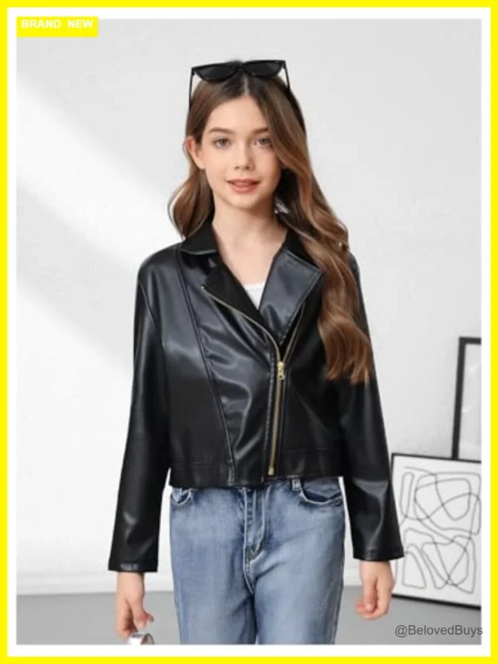 Faux Leather Zip Up Crop Jacket - Asymmetrical Collared Long Sleeve Outerwear